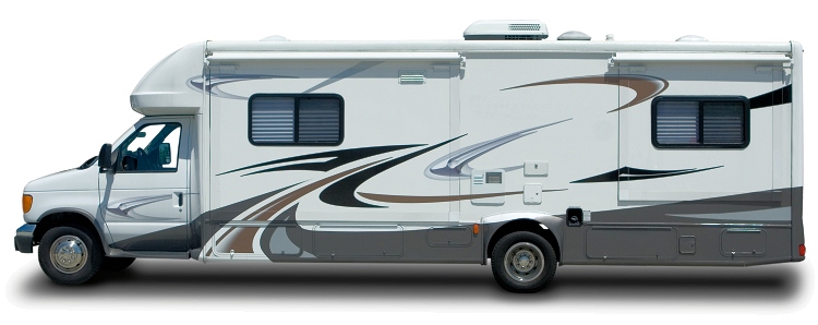 Side view of a large recreational vehicle